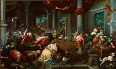 Rensningen af templet eller "" Kristus jager købmænd fra templet"" Maleri af Jacopo Da Ponte dit Jacopo Bassano (1517 ca. 1592) Søn. 160x265 cm London, National Gallery af Jacopo Bassano