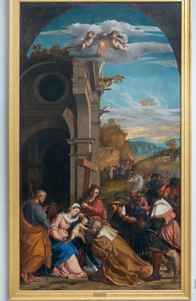 Tilbedelse af Magi i nærværelse af Saint Helen af Jacopo (c.1480 1528) Palma