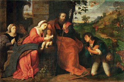 Hyrdernes tilbedelse med kvindelig donor ... af Jacopo (c.1480 1528) Palma