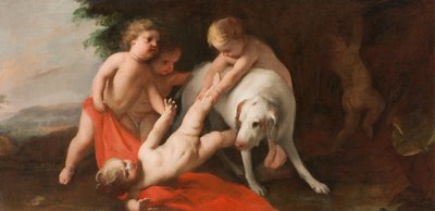 Putti leger med hund af Jacopo Amigoni