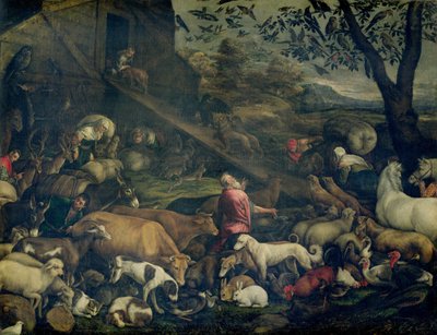 Dyr på vej ind i arken af Jacopo Bassano