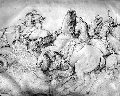 Kamp mod drager, ca. 1450 (blæk på vellum) af Jacopo Bellini