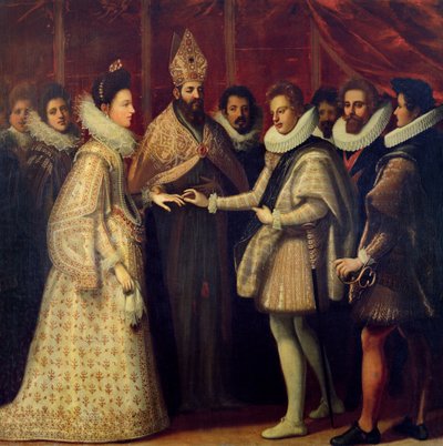 Ægteskabet mellem Catherine de Medici (1519-98) og Henri II (1519-59) 1533 af Jacopo Chimenti Empoli