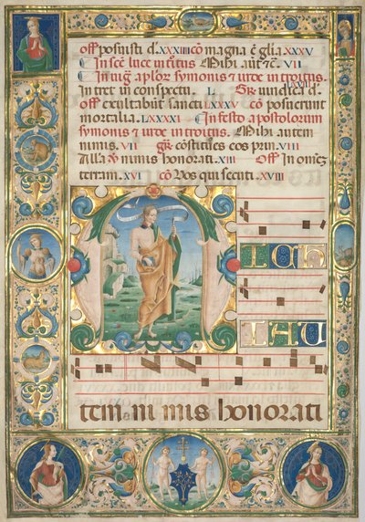 Blad fra en Gradual: Initial (M) med St. Andrew (recto) af Jacopo Filippo d