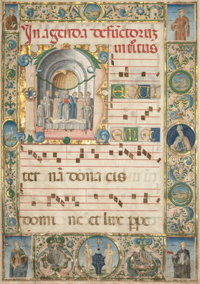 Leaf from a Gradual: Initial (R) med Mass for the Dead (recto) af Jacopo Filippo d