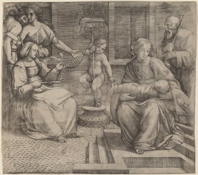 Hellig familie med Saint Elizabeth og spædbarnet Saint John the Baptist af Jacopo Francia