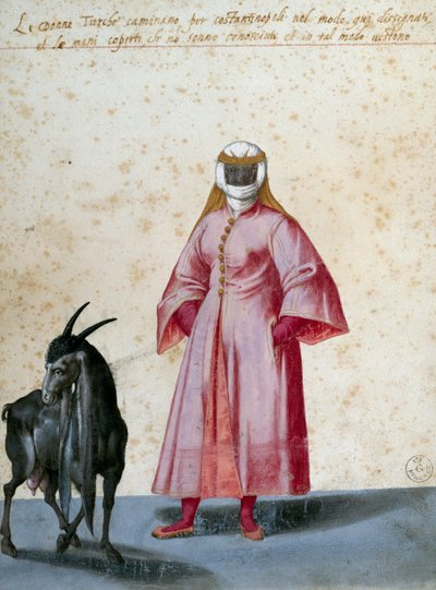 Tyrkisk kvinde med ged, tegning af Jacopo Ligozzi (1547-1627) af Jacopo Ligozzi