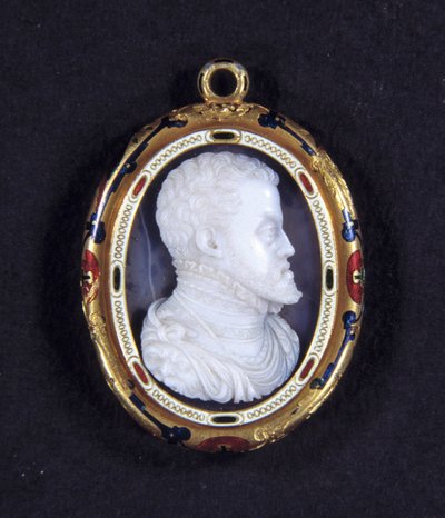 Portræt af kong Filip II af Spanien (1527-1598). Medaljon i calcedon af Jacopo Nizzola da Trezzo