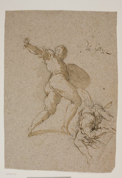 Springende kriger og en flyvende engel set bagfra af Jacopo Palma