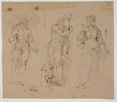 Neptun flankeret af Vulcan(?) og personificeringen af en by af Jacopo Palma