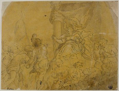 Studie for Venedig, kronet af sejr, modtagelse af hendes undersåtter af Jacopo Palma il Giovane