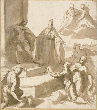 Studie for Venedig, der modtager hyldest og gaver fra Brescia, Udine, Padua og Verona, med Doge Francesco Venier, der præsenterer dem af Jacopo Palma il Giovane