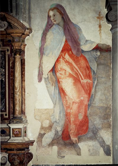 Bebudelse. Detalje af Jomfruen - Fresco af Jacopo Pontormo