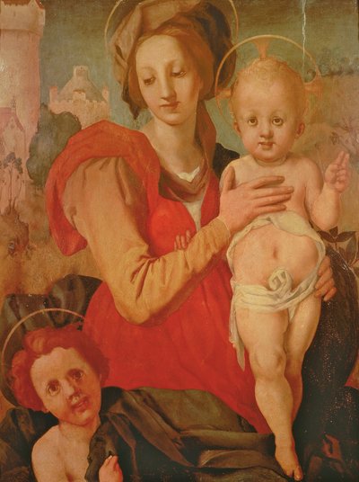 Madonna og barn med spædbarnet St. Johannes Døberen (panel) af Jacopo Pontormo