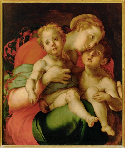 Madonna, Jesusbarnet og den unge Johannes Døber (maleri på træ) af Jacopo Pontormo