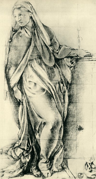 Skitse af Jomfru Maria til en bebudelse, midten af det 16. århundrede, 1943. af Jacopo Pontormo