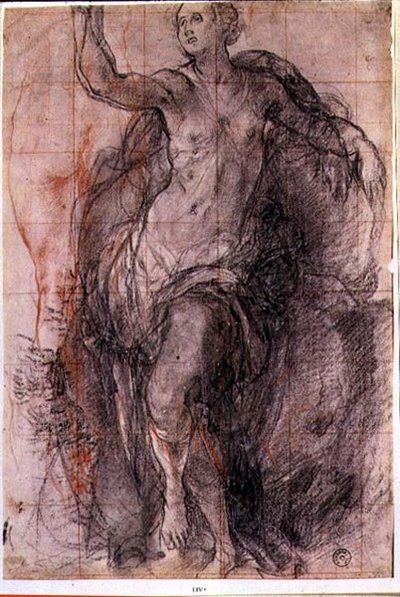 Studie af en kvindefigur med løst draperi (kridt) af Jacopo Pontormo