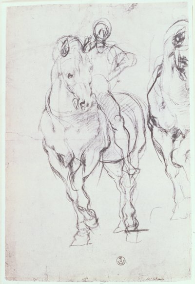 Studie af en rytter for israelitterne, der slukker deres tørst i ørkenen (kridt) af Jacopo Pontormo