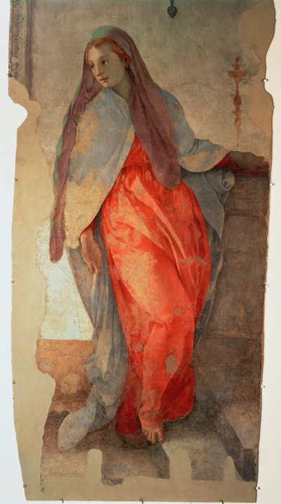 Bebudelsen, detalje af Jomfruen, ca. 1527 freskodetalje af 57520, se også 94964 af Jacopo Pontormo