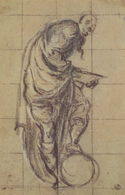En filosof stående på en globus (kul på papir) af Jacopo Robusti Tintoretto