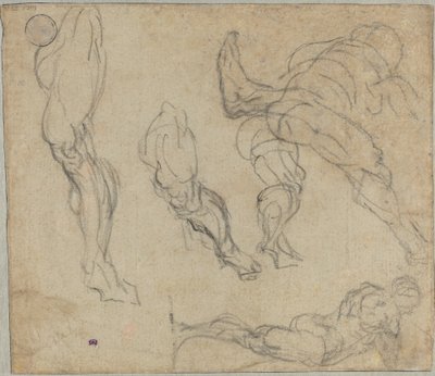 Figurer og ben, 1575-80 (sort kridt på lagt papir) af Jacopo Robusti Tintoretto