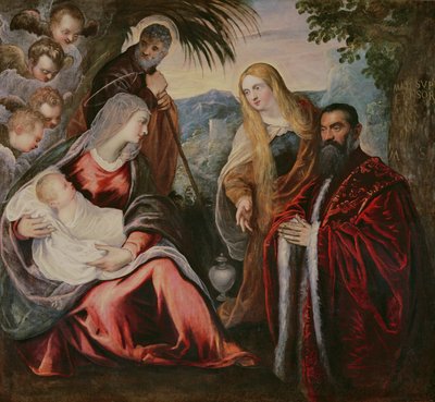 Hellig Familie med Matteo Saranzo af Jacopo Robusti Tintoretto