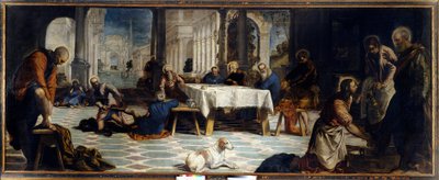 Jesus Kristus vasker sine disciples fødder. Maleri af Jacopo Robusti detto Il Tintoretto (Tintoret af Jacopo Robusti Tintoretto