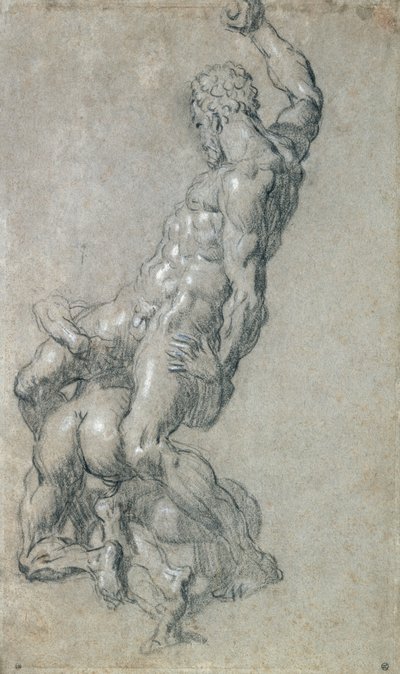 Samson dræber filistrene (kul på papir) af Jacopo Robusti Tintoretto