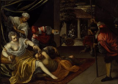 Samson og Delila (olie på lærred) af Jacopo Robusti Tintoretto
