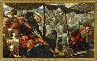 Scene fra et slag mellem tyrkere og kristne ... (maleri på lærred) af Jacopo Robusti Tintoretto