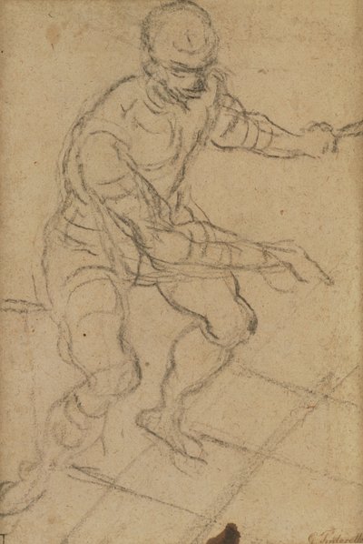 Siddende mand set fra oven (sort kridt på papir) (recto) (se 160813 for verso) af Jacopo Robusti Tintoretto
