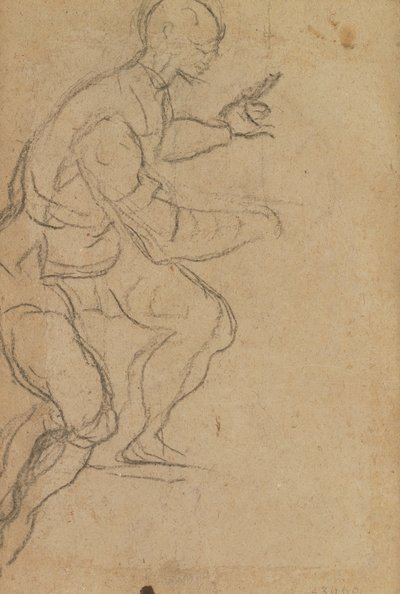 Siddende mand set nedefra (sort kridt på papir) (verso) (se 160812 for recto) af Jacopo Robusti Tintoretto