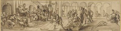 Salomon og dronningen af Saba, ca. 1600 (pen på papir) af Jacopo Robusti after Tintoretto