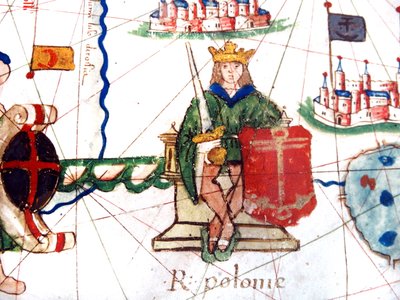 detalje af kongen af Polen fra et renæssancekort over Europa, Jacopo Russo (efter), 1528 af Jacopo Russo
