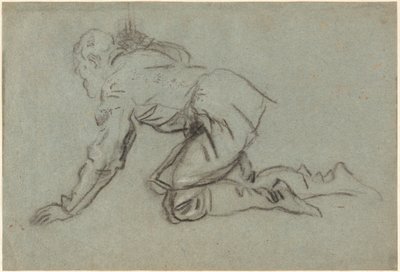 En knælende mand med en stav [recto] af Jacopo Tintoretto