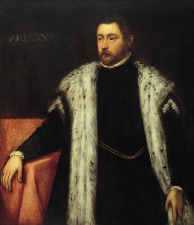 Femogtyveårig ung mand med pelsbeklædt frakke af Jacopo Tintoretto