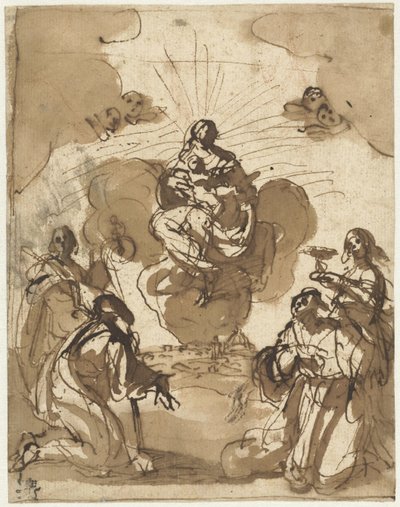Fire helgener tilbeder Maria af Jacopo da Empoli