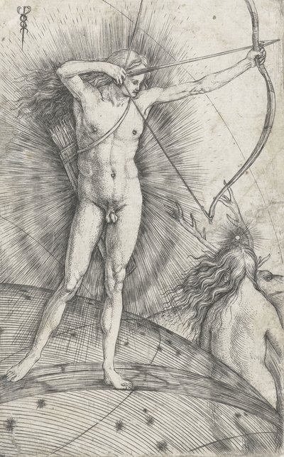 Apollo med bue og pil på himmelgloben og Diana med hjorte, 1503-5 af Jacopo de Barbari