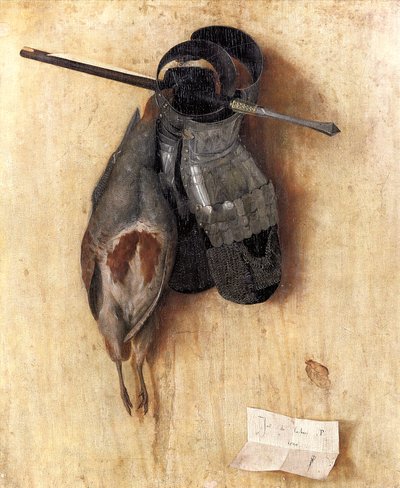 Stilleben med agerhøne og jernhandsker af Jacopo de