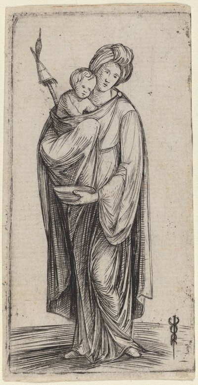 Kvinde og Barn med Distaff. af Jacopo de Barbari