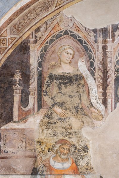 Allegori om retorik, under hans ideelle repræsentant, sandsynligvis Isocrates eller Demosthenes (fresko) af Jacopo di Cione