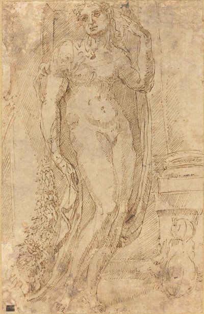 Allegorisk figur med en kat og en gris af Jacopo di Giovanni