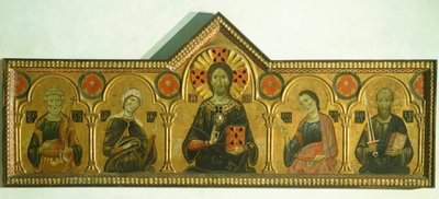 Forløseren med Madonnaen og tre hellige, af Meliore Toscano eller Meliore di Jacopo (ca 1255-1285), tempera og guld på panel, 85x210 cm, detalje af Jacopo di Meliore
