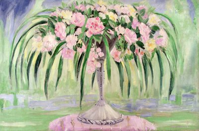 Roser i en Art Nouveau vase (olie på lærred) af Jacqueline Marval