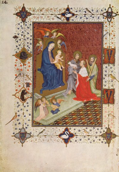MS 11060-11061 Frontispice med John, Duc de Berry, Sankt Andreas og Sankt Johannes bedende foran Jomfruen, fransk, fra 