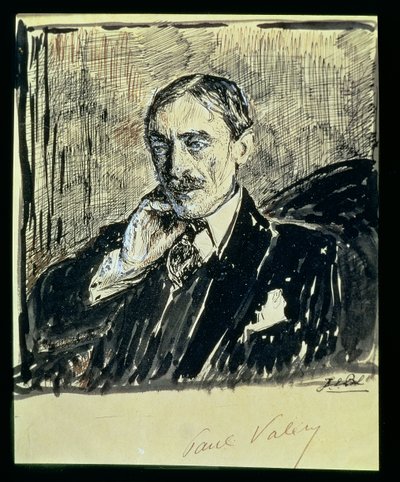 Portræt af den franske forfatter Paul Ambroise Valery (1871-1945) (blæk på papir) af Jacques-Emile Blanche