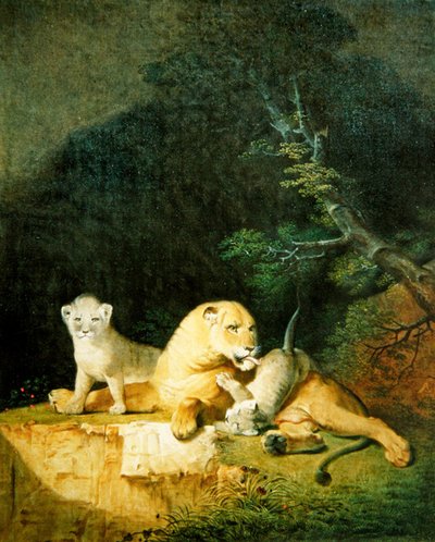 Løvinde og unger (olie på lærred) af Jacques Laurent Agasse