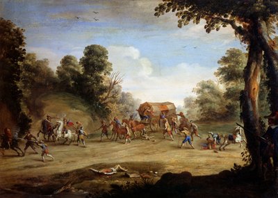 En soldats liv, plyndring af en vogn (olie på kobber) af Jacques (after) Callot