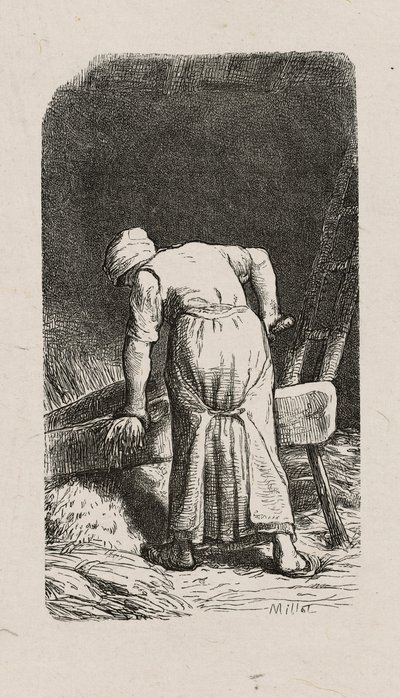 Kvinde knuser hør af Jacques Adrien Lavieille