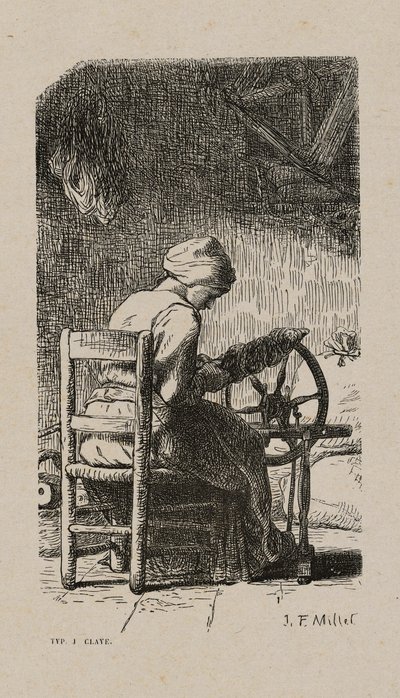 Kvinde, der spinder af Jacques Adrien Lavieille